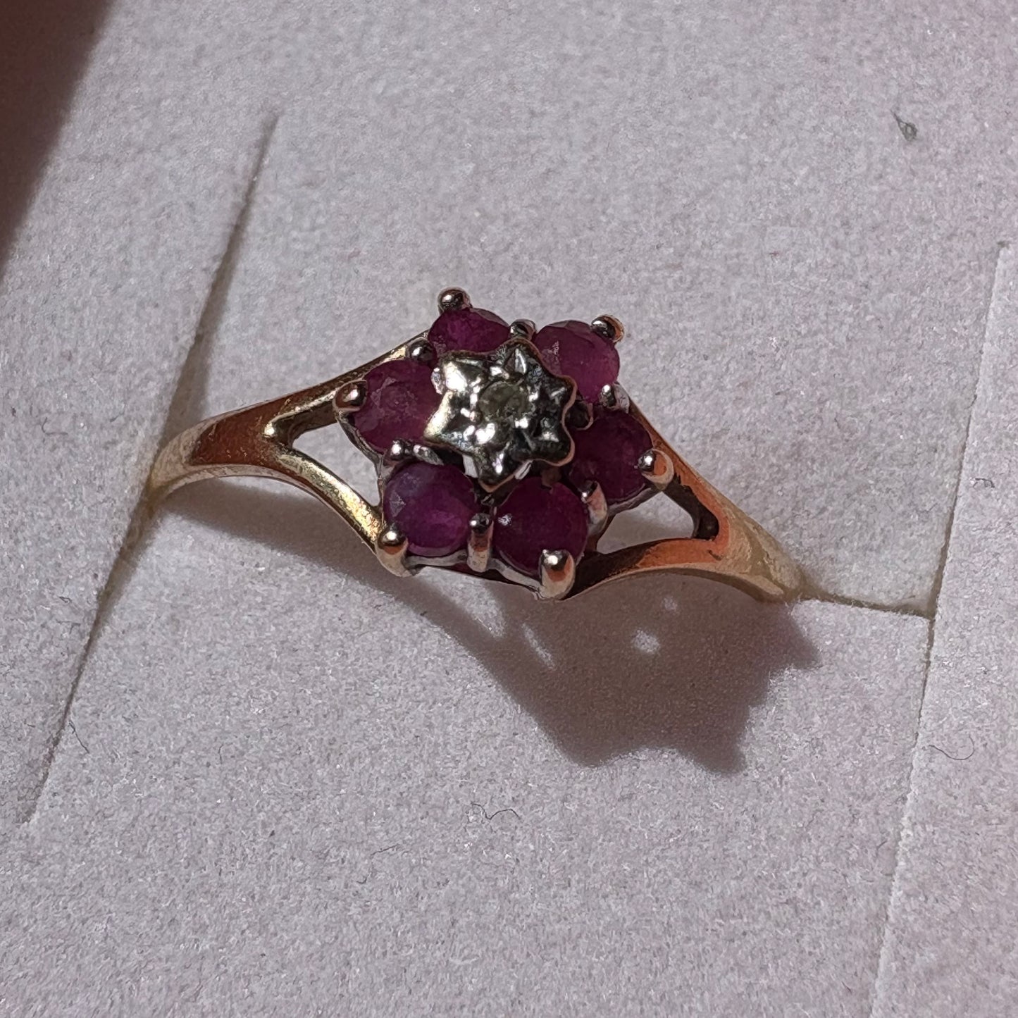 9ct Gold Ruby & Diamond Ring - Hallmarked - UK Size N