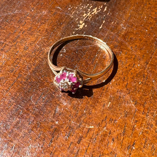 9ct Gold Ruby & Diamond Ring - Hallmarked - UK Size N
