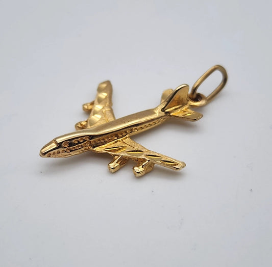 Vintage 14k Gold - 3D Passenger Airplane Airliner - Pendant